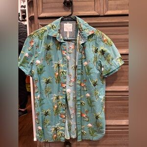 Denim & Flower Teal Flamingo Print Men's Shirt